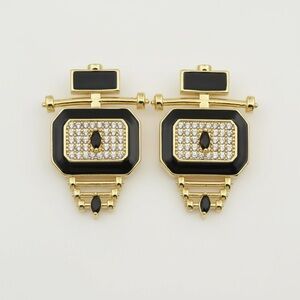 MODERN GEOMETRIC, BLACK AND GOLD CZ ENAMEL EARRINGS